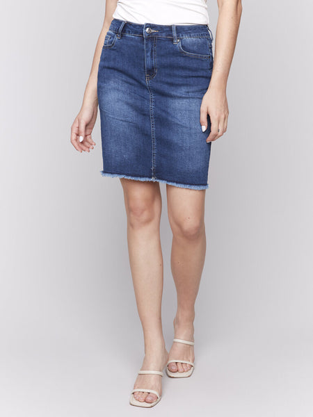 Charlie B Indigo Frayed Denim Skort