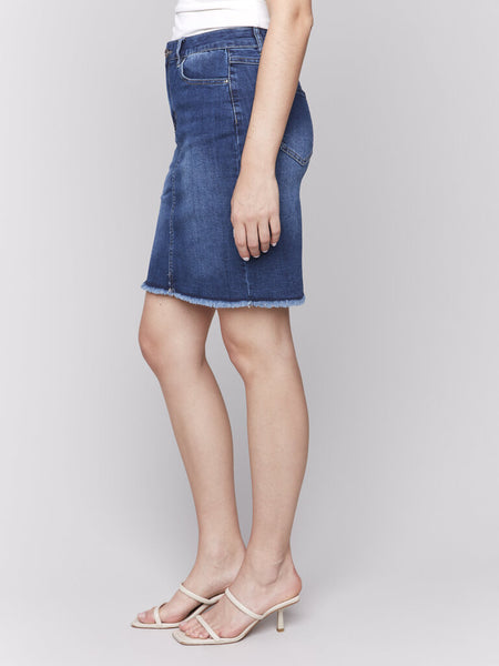 Charlie B Indigo Frayed Denim Skort