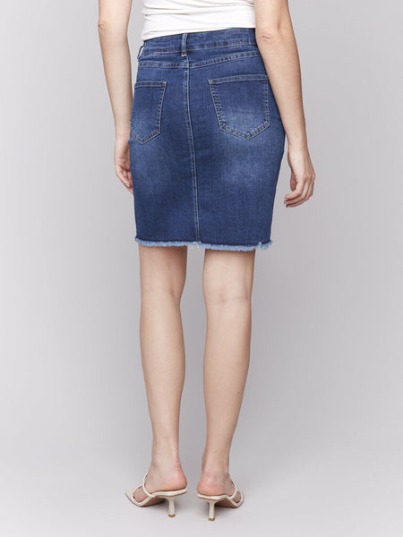 Charlie B Indigo Frayed Denim Skort