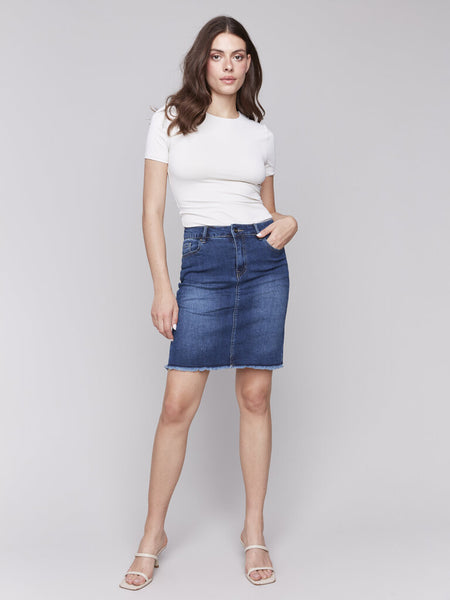 Charlie B Indigo Frayed Denim Skort