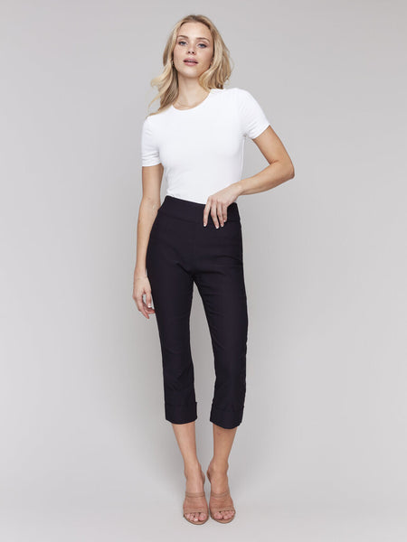 Charlie B Stretch Pull-On Capri - Black