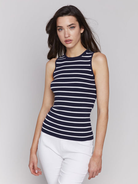 Charlie B Sleeveless Rib Knit Striped Top