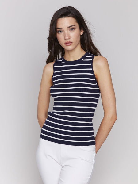 Charlie B Sleeveless Rib Knit Striped Top