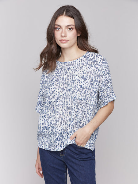 Charlie B Fish Print Cotton Gauze Blouse