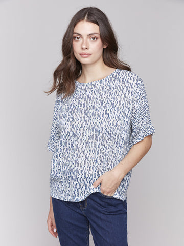 Charlie B Fish Print Cotton Gauze Blouse