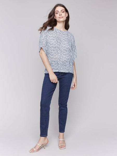 Charlie B Fish Print Cotton Gauze Blouse