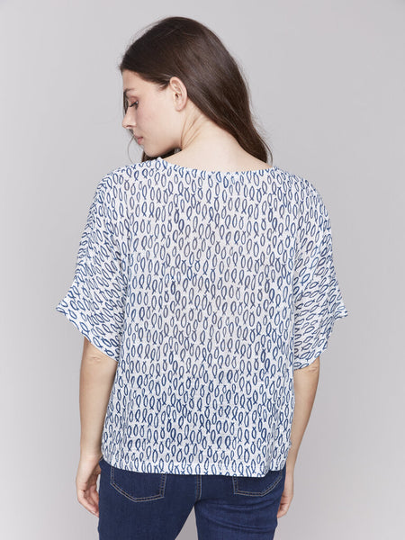 Charlie B Fish Print Cotton Gauze Blouse