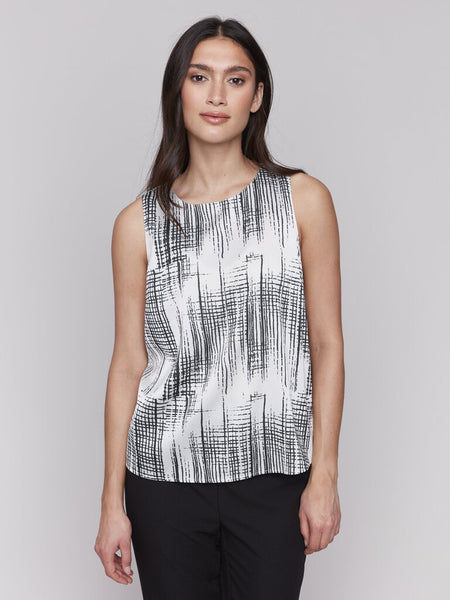 Charlie B Printed Sleeveless Satin Top - Pepper