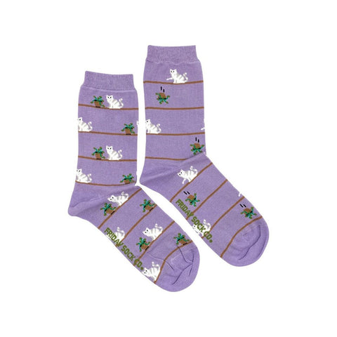 Friday Sock Co. Women's Purple Cat & Plant Socks