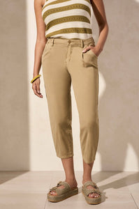 Tribal 'Audrey' Girlfriend Barrel Crop Jeans - Nude Olive