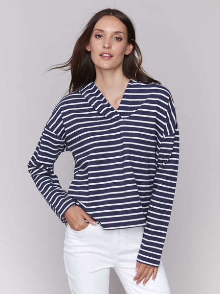 Charlie B Striped V-Neck Hoodie