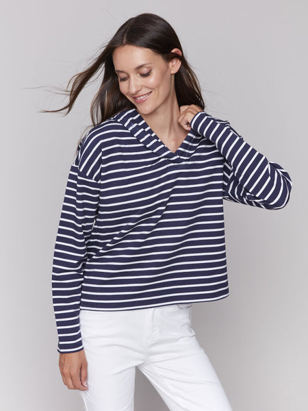 Charlie B Striped V-Neck Hoodie