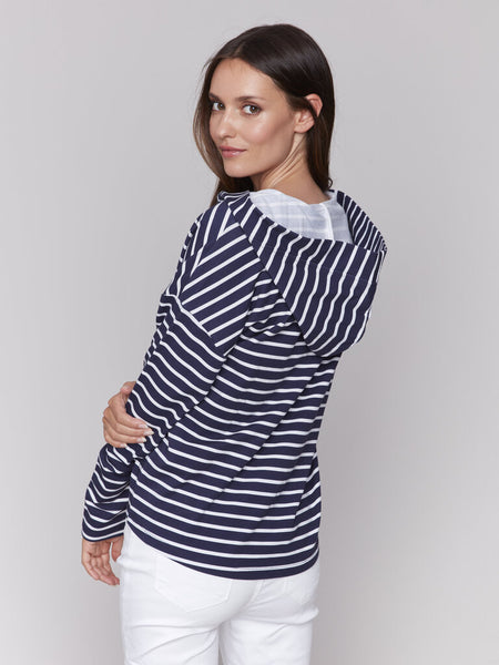 Charlie B Striped V-Neck Hoodie