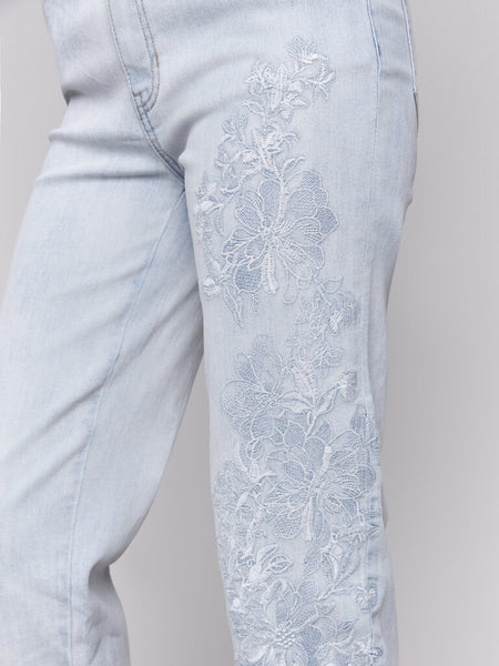 Charlie B Floral Embroidered Slim Fit Jeans