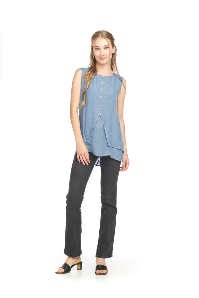 Papillon Button Front Layered Crinkle Tank