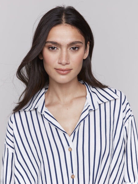 Charlie B Striped Linen Blend Twist Detail Top