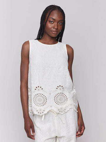 Charlie B Eyelet Embroidered Linen Top