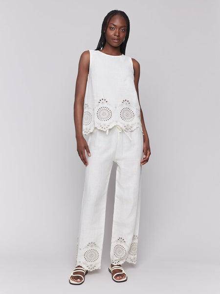 Charlie B Eyelet Embroidered Linen Top