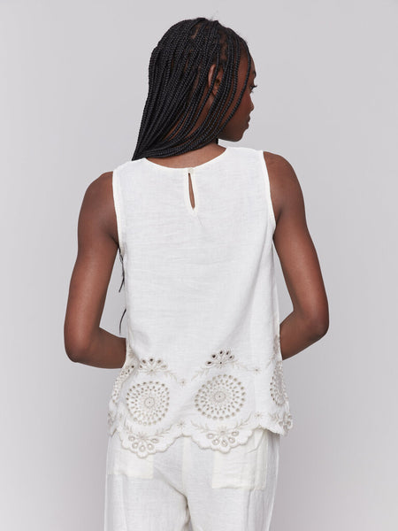 Charlie B Eyelet Embroidered Linen Top