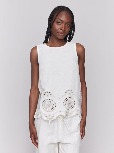 Charlie B Eyelet Embroidered Linen Top