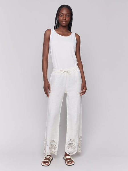 Charlie B Eylet Embroidered Linen Pants