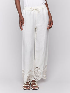 Charlie B Eylet Embroidered Linen Pants