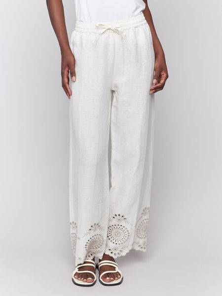 Charlie B Eyelet Embroidered Linen Pants