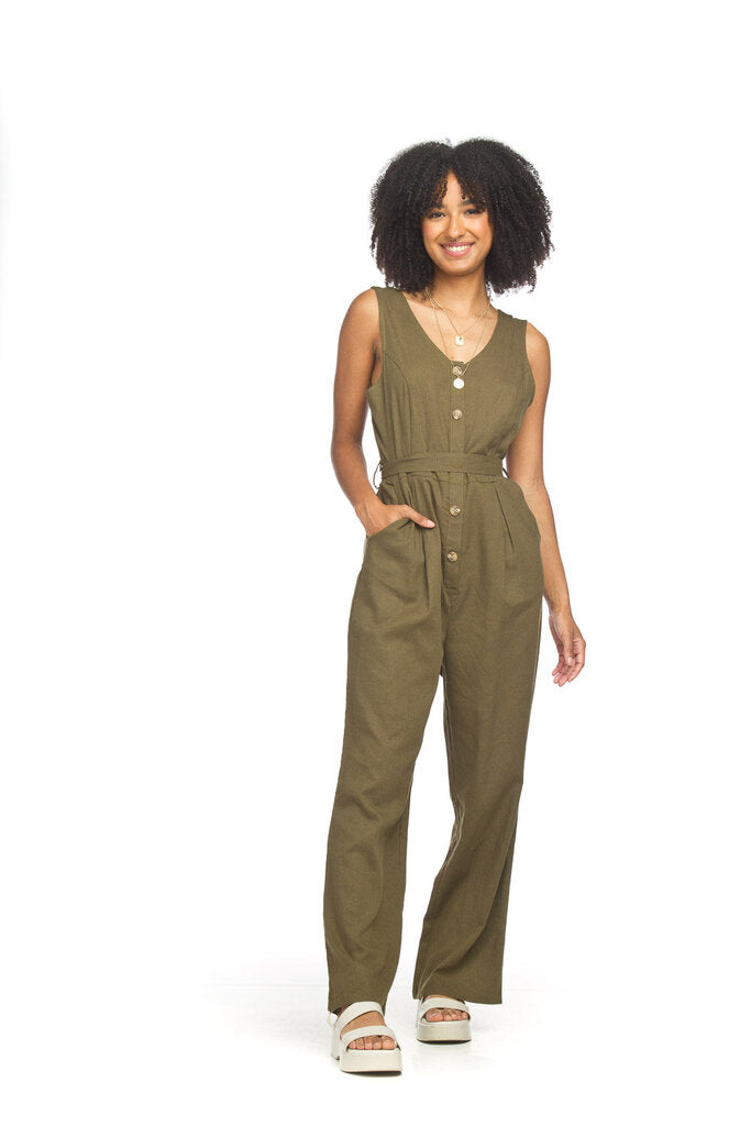 Papillon Button Front Belted Jumpsuit