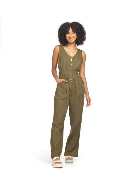 Papillon Button Front Belted Jumpsuit