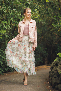 Papillon Cream Floral Tiered Skirt