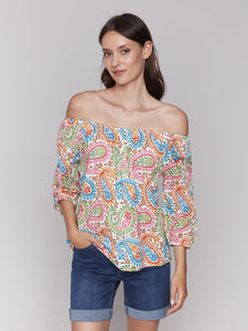 Charlie B Rainbow Paisley Print Cotton Blouse