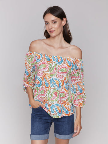 Charlie B Rainbow Paisley Print Cotton Blouse