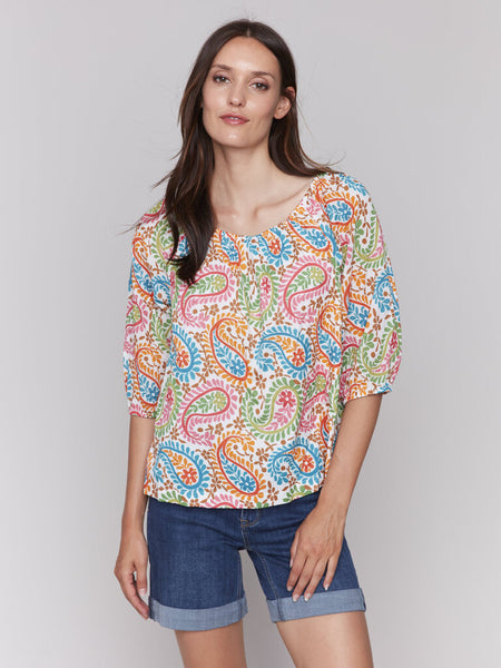 Charlie B Rainbow Paisley Print Cotton Blouse