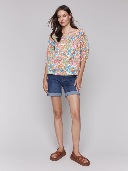 Charlie B Rainbow Paisley Print Cotton Blouse