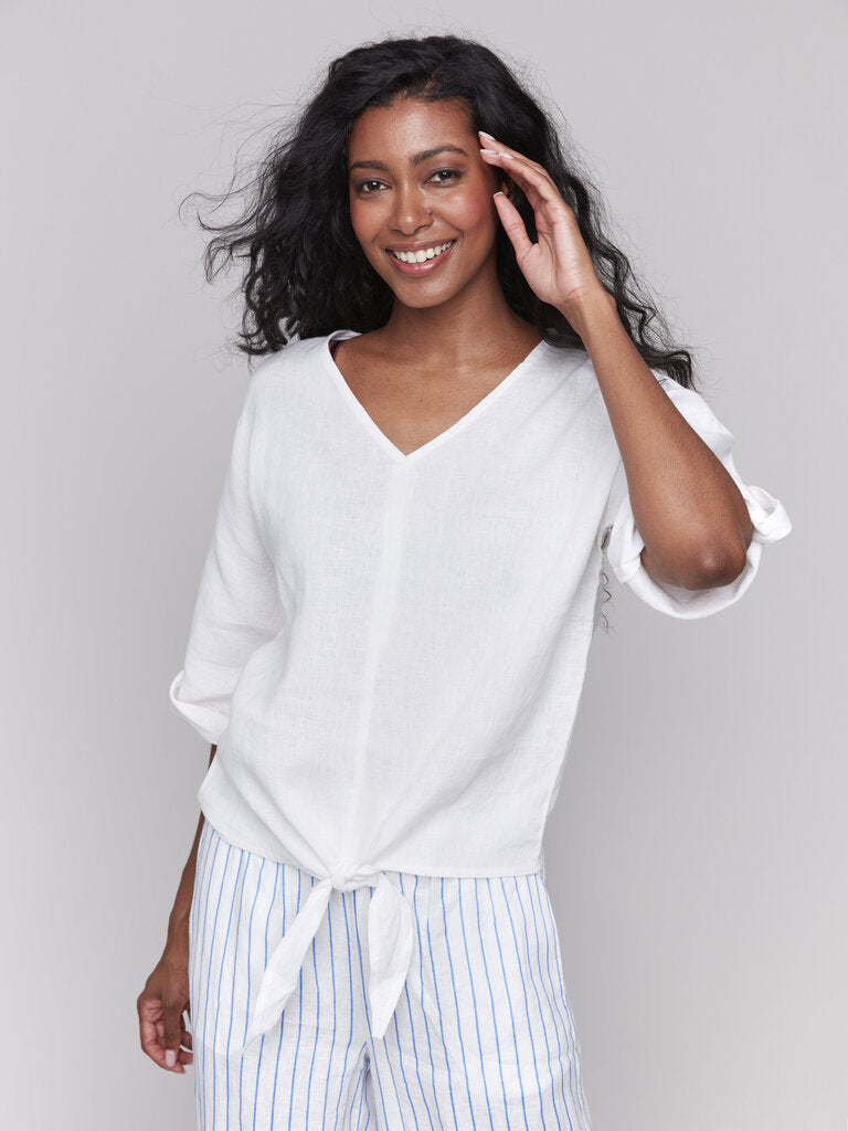 Charlie B Tie-Front Linen Blend Top