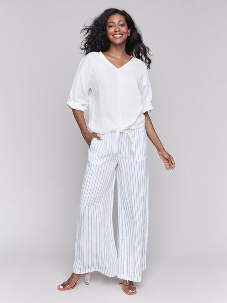 Charlie B Tie-Front Linen Blend Top