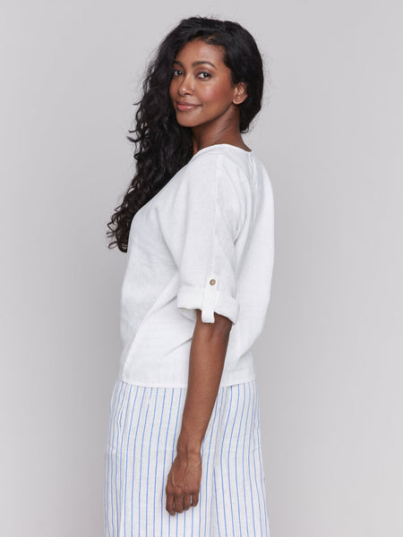 Charlie B Tie-Front Linen Blend Top