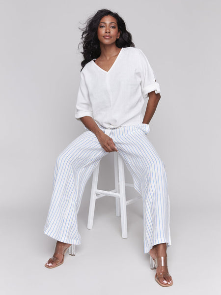 Charlie B Tie-Front Linen Blend Top