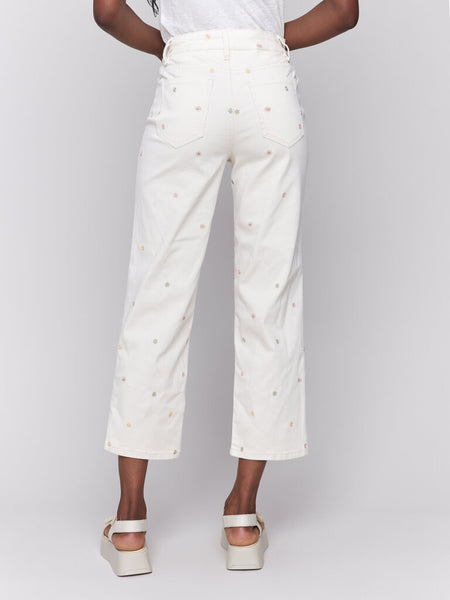 Charlie B Floral Embroidered Cropped Twill Pants