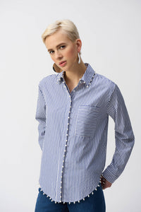 Joseph Ribkoff 251942 Pearl Trim Stretch Cotton Shirt