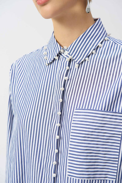 Joseph Ribkoff 251942 Pearl Trim Stretch Cotton Shirt