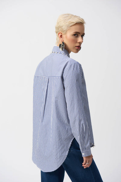 Joseph Ribkoff 251942 Pearl Trim Stretch Cotton Shirt