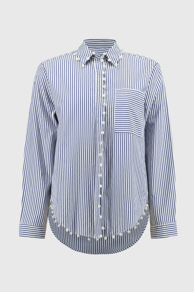 Joseph Ribkoff 251942 Pearl Trim Stretch Cotton Shirt
