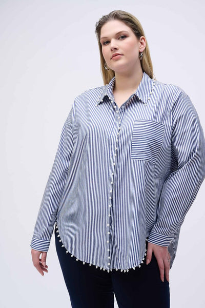 Joseph Ribkoff 251942 Pearl Trim Stretch Cotton Shirt