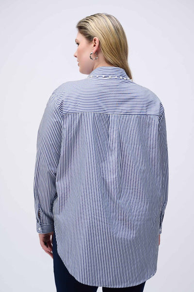 Joseph Ribkoff 251942 Pearl Trim Stretch Cotton Shirt