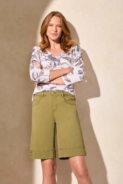 Tribal Wide Leg Bermuda Shorts - Loden