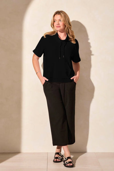 Tribal Funnel Neck Top with Drawcord