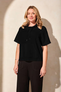 Tribal Funnel Neck Top with Drawcord