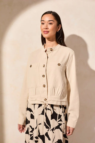 Tribal Button-Front Drawcord Hem Jacket