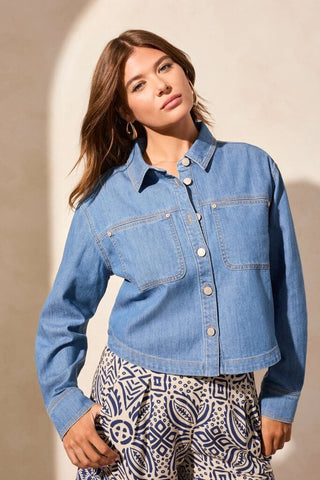 Tribal Lightweight Denim Button Front Shirt